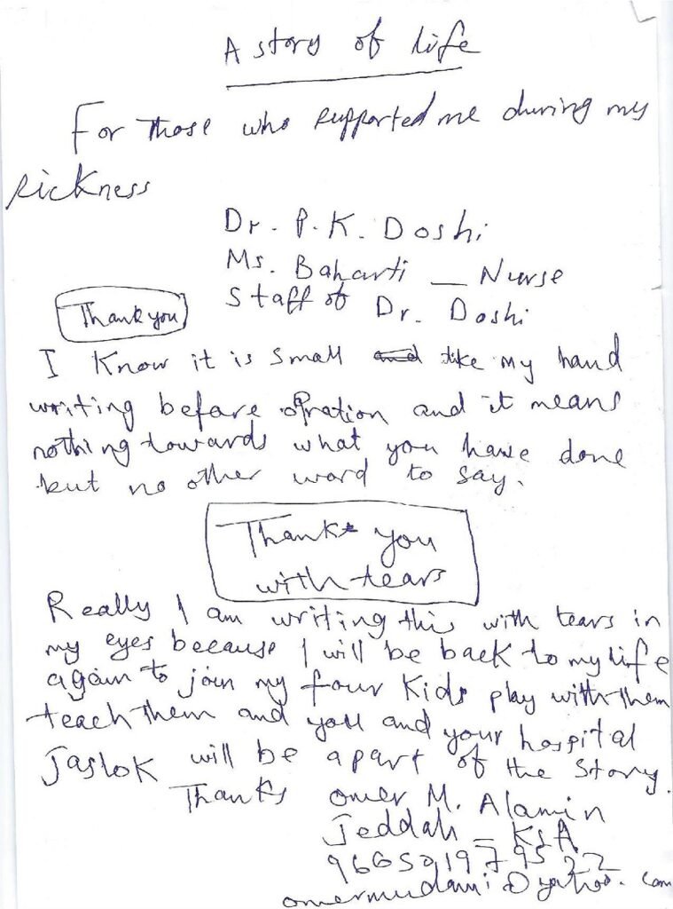 This image is a testimonial from a happy patient for DR. Paresh Doshi